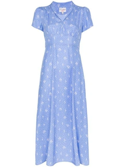 Hvn Morgan Micro Flamingo Print Dress In Blue