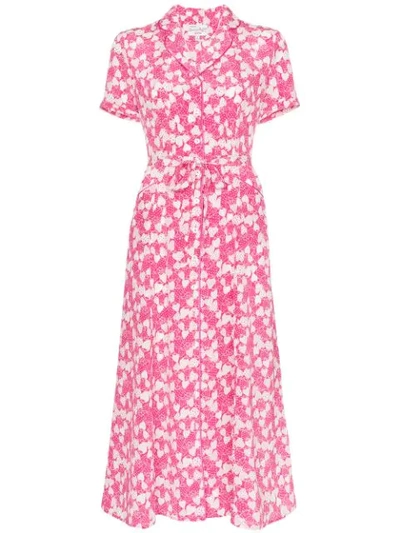Hvn Maria Strawberry Print Midi Dress In Pink | ModeSens