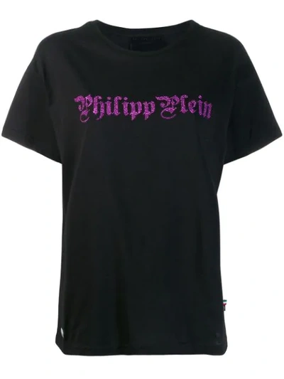 Philipp Plein Rhinestone Logo T-shirt In Black