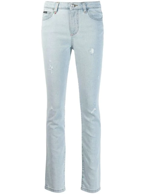 Philipp Plein Distressed Skinny Jeans In Blue | ModeSens