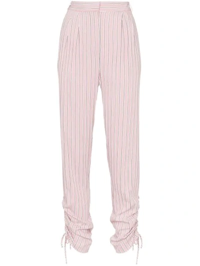 Tibi Striped Drawstring-gathered Trousers In Pink