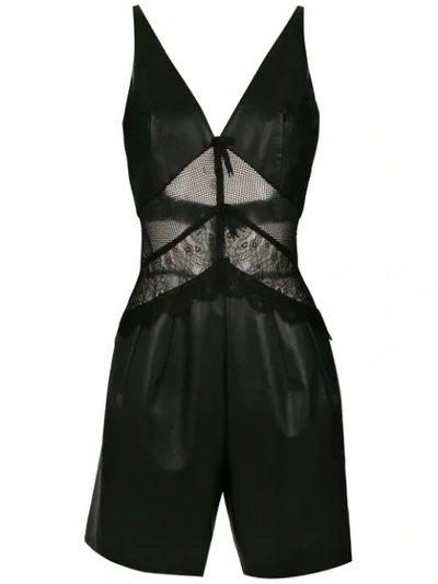 À La Garçonne Panelled Satin Playsuit In Black