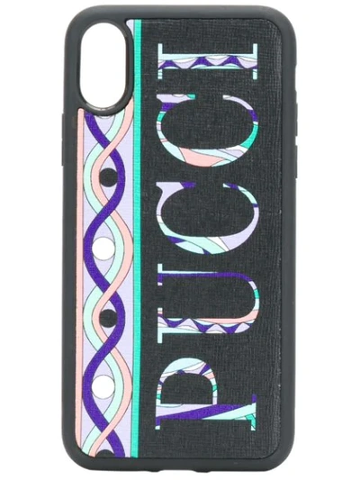 Emilio Pucci Logo Printed Leather Iphone X/xs Cover In Black