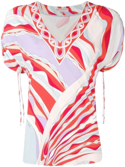 Emilio Pucci Burle Print Ruched Short Sleeved Top In Pink