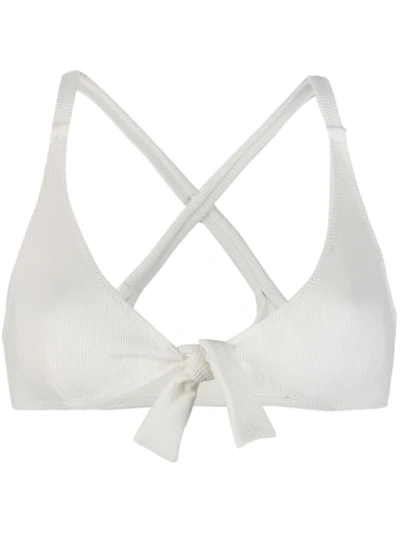 Solid & Striped Triangle Knot Bikini Top In White