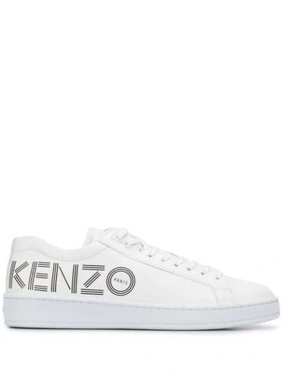 Kenzo 20mm Tennix Logo Leather Sneakers In White