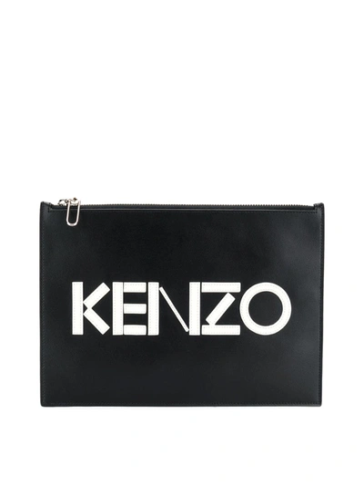 Kenzo Colorblock Leather Clutch In Black