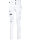 Philipp Plein Distressed Biker Skinny Jeans In White