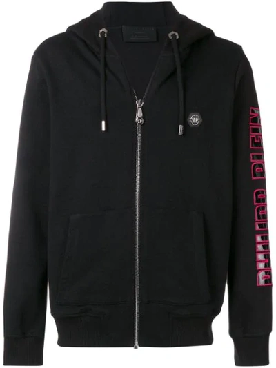 Philipp Plein Zip Front Skull Hoodie In Black