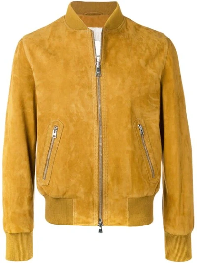 Ami Alexandre Mattiussi Zipped Suede Jacket With Ribbed Waist And Cuffs In Yellow