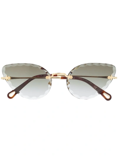 Chloé Rosie Gold-tone Cat Eye Sunglasses In Green And Other