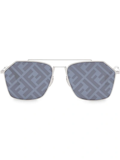 Fendi Eyeline Logo-print Aviator-style Sunglasses In White And Other