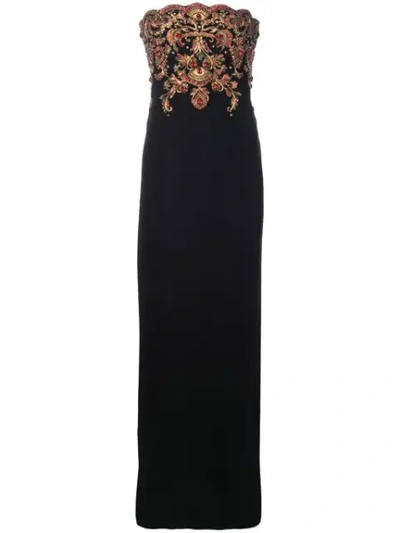 Oscar De La Renta Strapless Gown With Beading Embroidery In Black