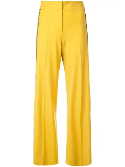 Oscar De La Renta Embroidered Grosgrain Side Trousers In Yellow