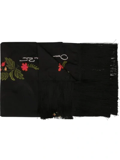 Oscar De La Renta Floral Embroidery Scarf In Black