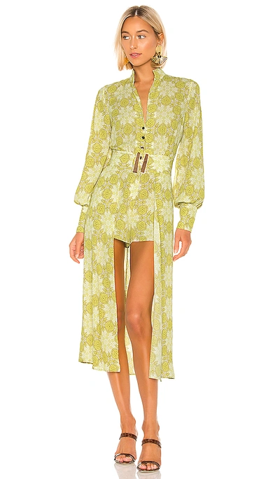 Alexis Derby Romper With A Cape In Lime Mosaic