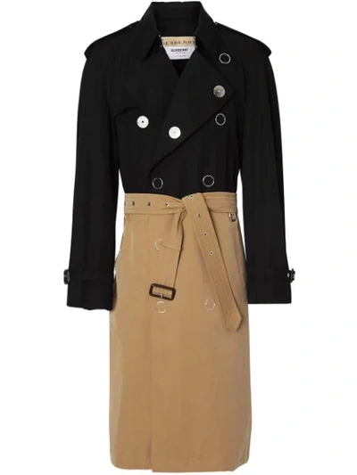 Burberry Double Breasted Colorblock Trench Coat In Beige,black