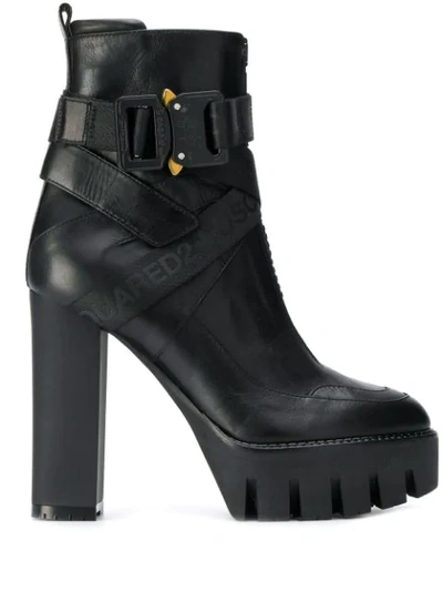 Dsquared2 Logo Strap Heeled Boots - Black