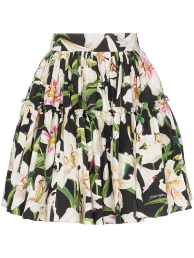 Dolce & Gabbana Lily-print Cotton-poplin Mini Skirt In Black