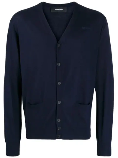 Dsquared2 Logo Embroidered Cardigan In Blue