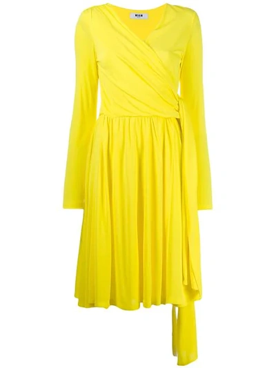 Msgm Long Sleeve Wrap Dress In Yellow