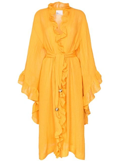 Lisa Marie Fernandez Anita Ruffled Linen-blend Gauze Wrap Dress In Orange