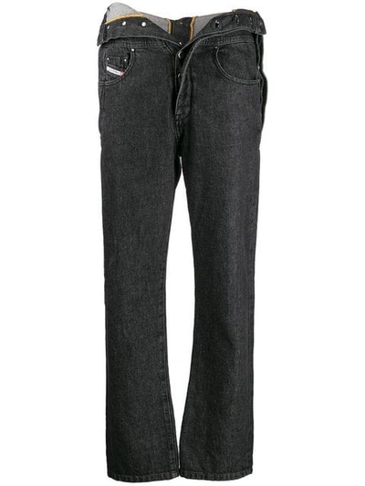 Diesel Red Tag Foldover Waist Jeans In Black