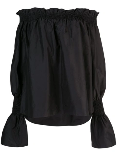 Adam Lippes Taffeta Off-the-shoulder Bell-sleeve Top In Black