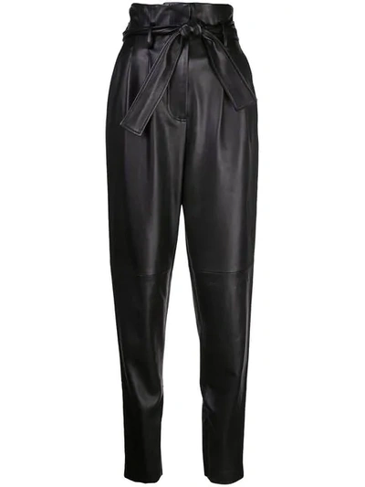 Adam Lippes Paper Bag Waist Tapered Leather Trousers In Black