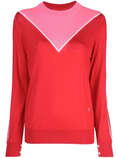 Adam Lippes Striped Crewneck Merino Wool Jumper In Red