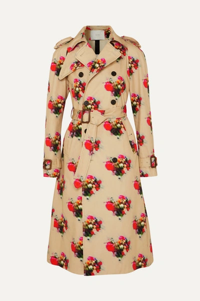 Adam Lippes Floral-print Cotton-twill Trench Coat In Beige