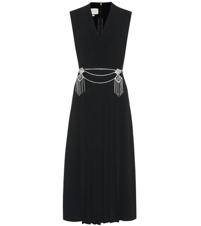 Gucci Crystal-belt Pleated Cady Midi Dress In Black