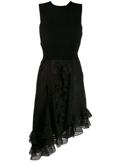 Alexander Mcqueen Asymmetrical Draped Knit Dress In Black