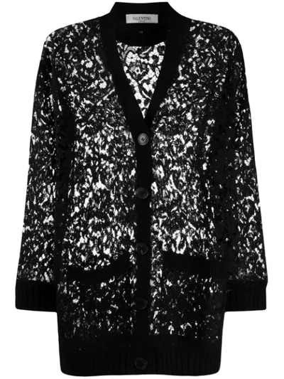 Valentino Oversized Wool Lace Cardigan In Black
