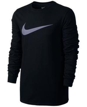 Nike Mens Long Sleeve Swoosh T-shirt In Black | ModeSens