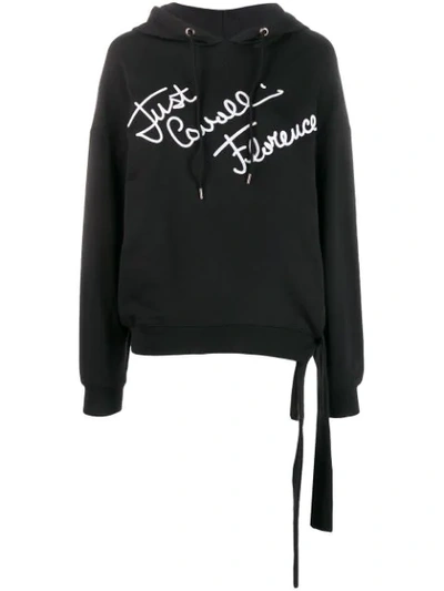 Just Cavalli Bow-detailed Embroidered French Cotton-terry Hoodie In Black