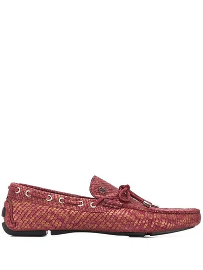 Just Cavalli Snake Effect Loafers In Pink