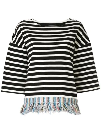 Coohem Fringed Striped T-shirt In Black