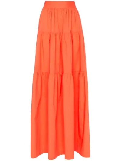 Staud Apricot Tiered Woven Maxi Skirt In Orange