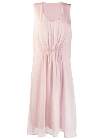 120% Lino Ruched Sleeveless Midi Dress In Pink