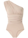 Amir Slama Ruched Panel Body Top In Neutrals