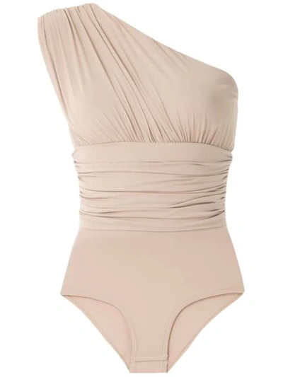 Amir Slama Ruched Panel Body Top In Neutrals
