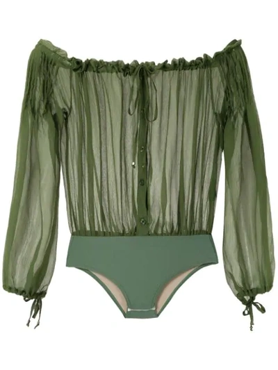 Amir Slama Ruched Off-shoulder Body In Green