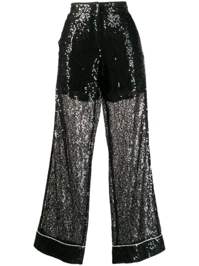 In The Mood For Love Sequined Sheer Trousers - Black