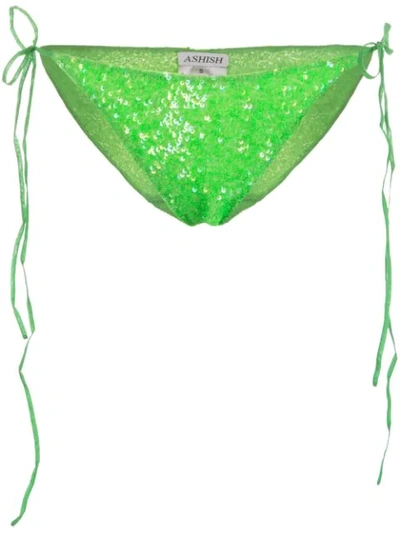 Ashish Sequin String Bikini Bottoms In Green