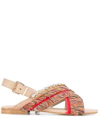 Emanuela Caruso Fringed Open-toe Sandals In Neutrals