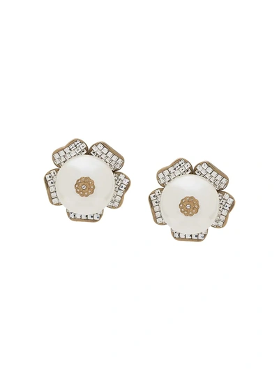 Dolce & Gabbana Gold-tone, Crystal And Faux Pearl Clip Earrings In White