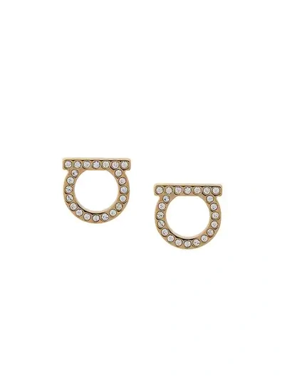 Ferragamo Salvatore  Logo Crystal Embellished Earrings - Gold