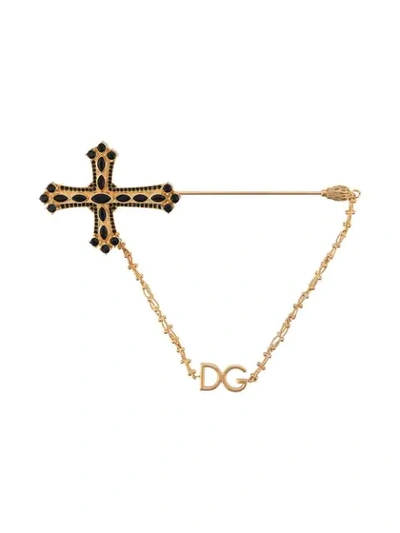 Dolce & Gabbana Crucifix Pin Brooch In Gold