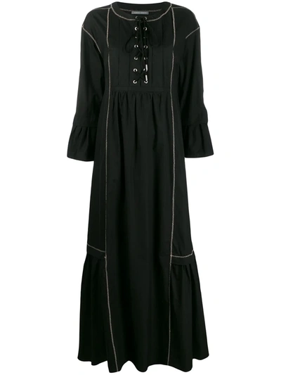Alberta Ferretti Lace-up Flared Maxi Dress In Black
